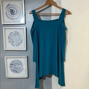 Ciara Sun Woo Top Liquid Knit Teal Cold Shoulder Tunic Pullover Women's Size L
